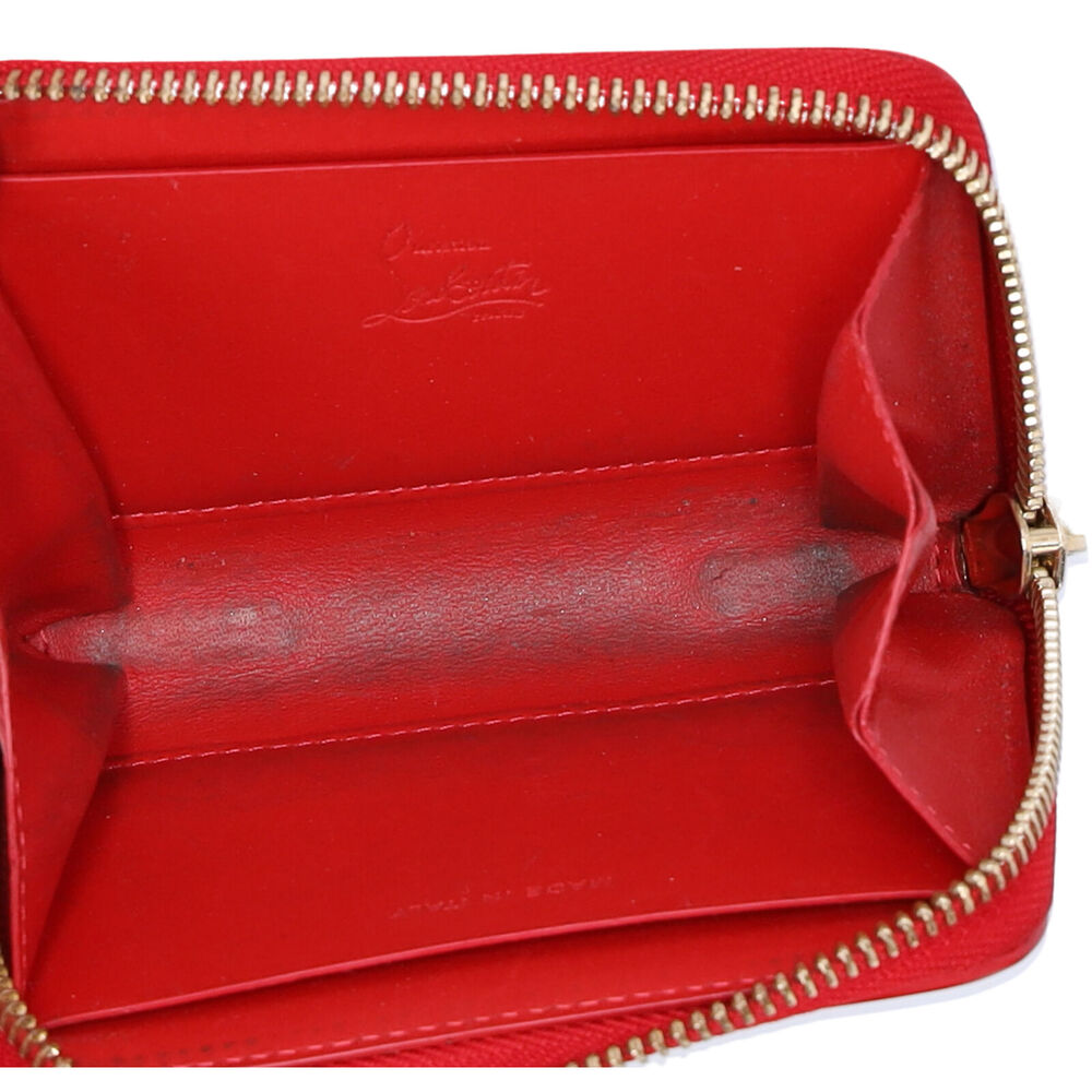 Christian Louboutin Spiked Coin Case Light Yellow Red Multi Patent Leather - Picture 5 of 5